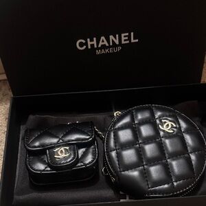 CHANEL Black Quilted Mini Pouch and Round Coin Case Set VIP GWP